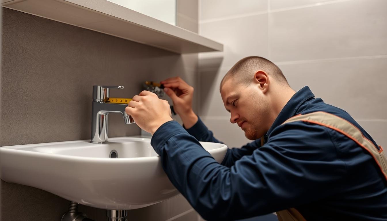 فنى صحى ممتاز يقوم بتركيب أدوات صحية