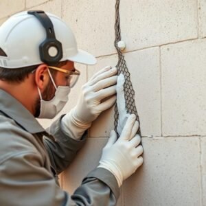 فني يستخدم مواد حديثة لمعالجة تشققات في جدار منزل كويتي