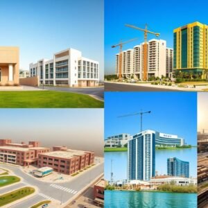 مجموعة متنوعة من مشاريع البناء في الكويت تشمل المباني السكنية والتجارية