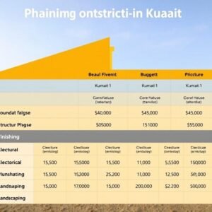 مخطط مالي لتكاليف بناء منزل في الكويت مع توزيع الميزانية على مراحل البناء المختلفة لبناء منازل بالكويت