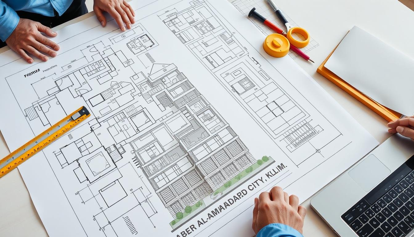 مخطط هندسي لمشروع بناء في جابر الاحمد