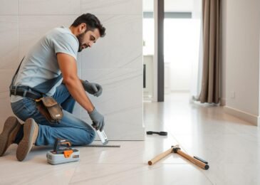 معلم بلاط بالكويت يقوم بتركيب بلاط سيراميك في منزل حديث