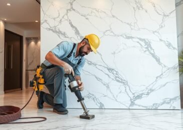 معلم رخام الكويت يقوم بتركيب رخام فاخر في منزل حديث