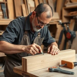 معلم نجار محترف يعمل على مشروع خشبي في الكويت