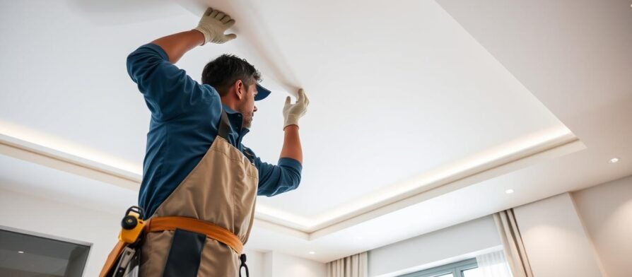مقاول اسقف بالكويت يقوم بتركيب سقف معلق في منزل حديث