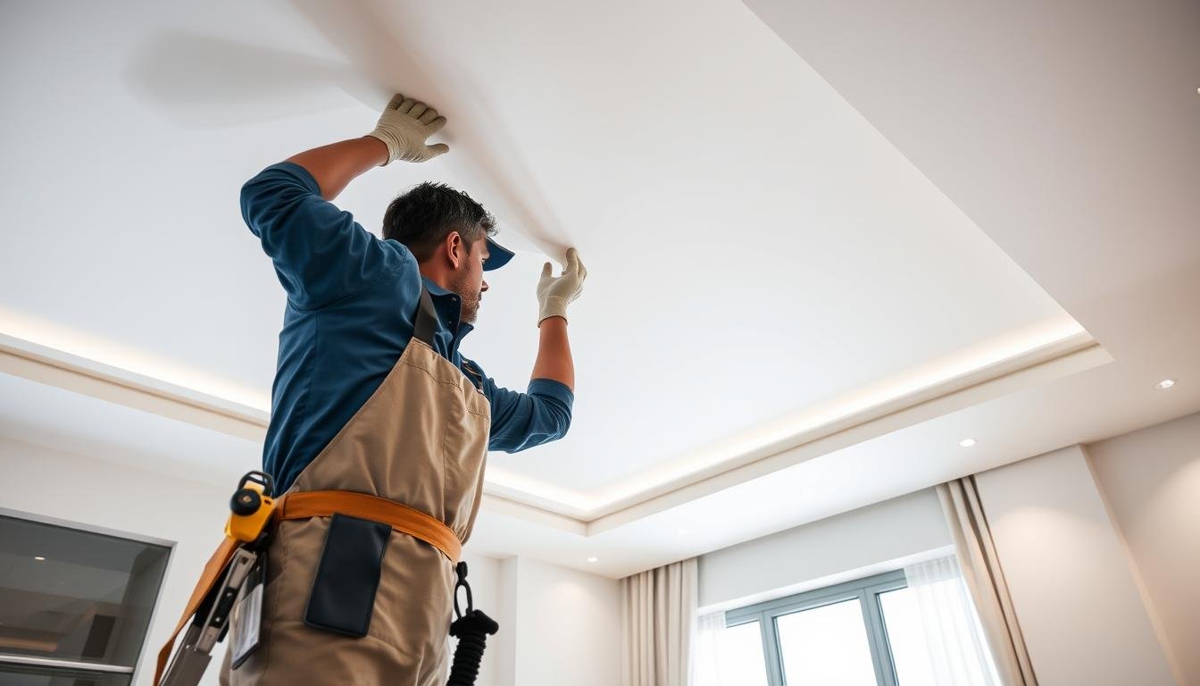 مقاول اسقف بالكويت يقوم بتركيب سقف معلق في منزل حديث