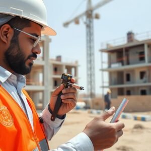 مقاول بناء بالكويت يتحقق من جودة العمل في موقع البناء