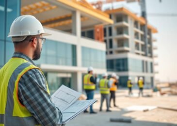 مقاول بناء وتشطيب يشرف على موقع بناء حديث في الكويت