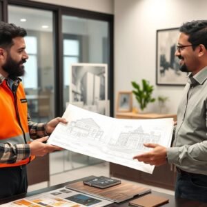مقاول بناء وتشطيب يقدم استشارة لعميل حول مشروع بناء مقاول بناء وتشطيب يقدم استشارة لعميل حول مشروع بناء