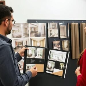 مقاول تجديد صالونات يعرض نماذج من أعماله السابقة للعميل