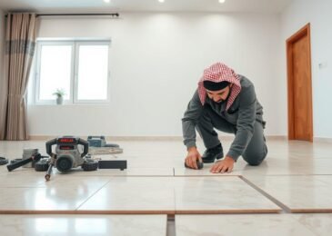 مقاول تركيب سراميك محترف يعمل على تركيب بلاط بدقة عالية