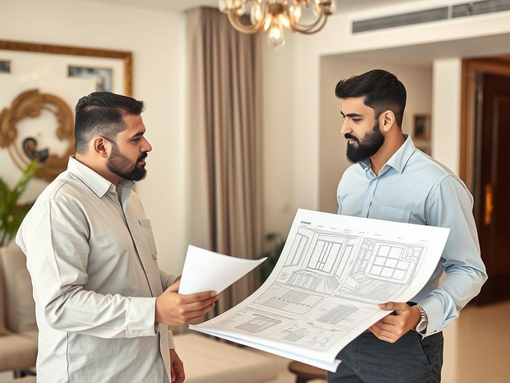 مقاول ترميم محترف في الزهراء يناقش خطة العمل مع العميل