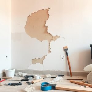 مقاول ترميمات يقوم بإصلاح جدار متضرر في منزل بالكويت