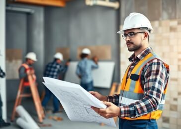 مقاول تشطيب يشرف على عمل فريقه في موقع بناء