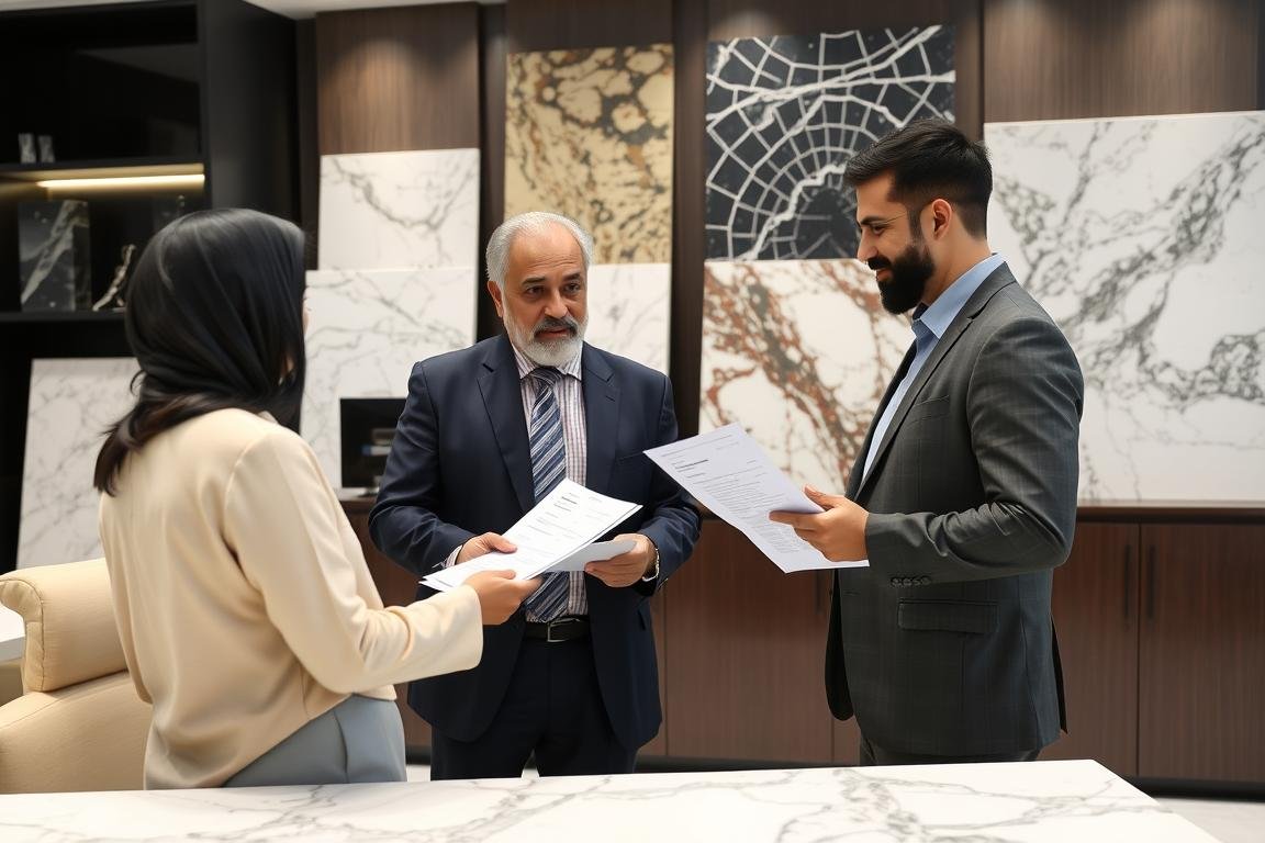 مقاول رخام الكويت يناقش أسعار وتكاليف تركيب الرخام مع عميل