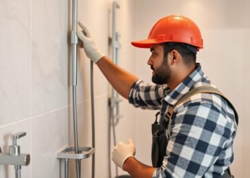 مقاول صحى الكويت يقوم بتركيب أدوات صحية في حمام حديث