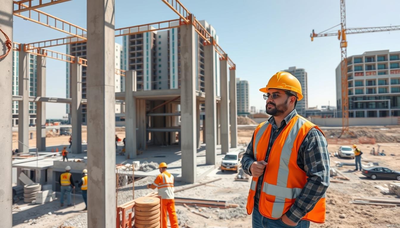 مقاول عظم بالكويت يشرف على موقع بناء لهيكل إنشائي