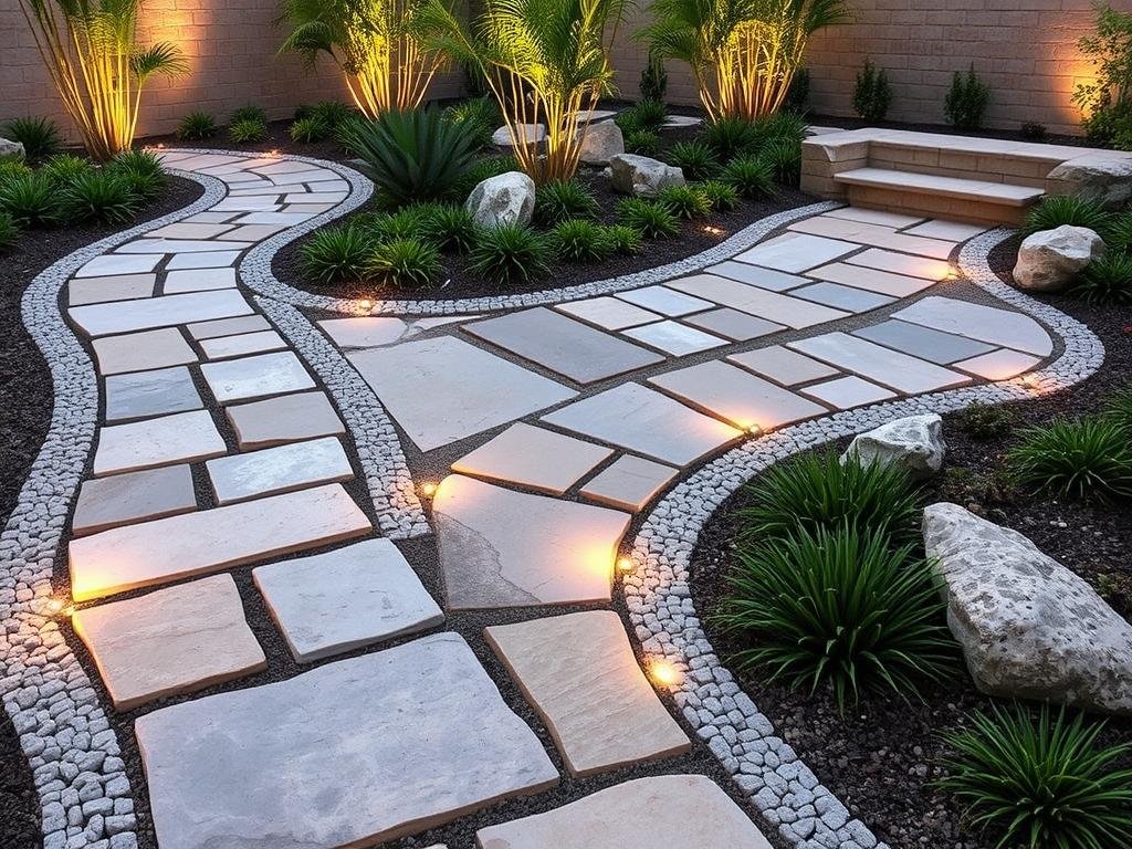 ممرات حجرية منسقة في حديقة بمنطقة العدان