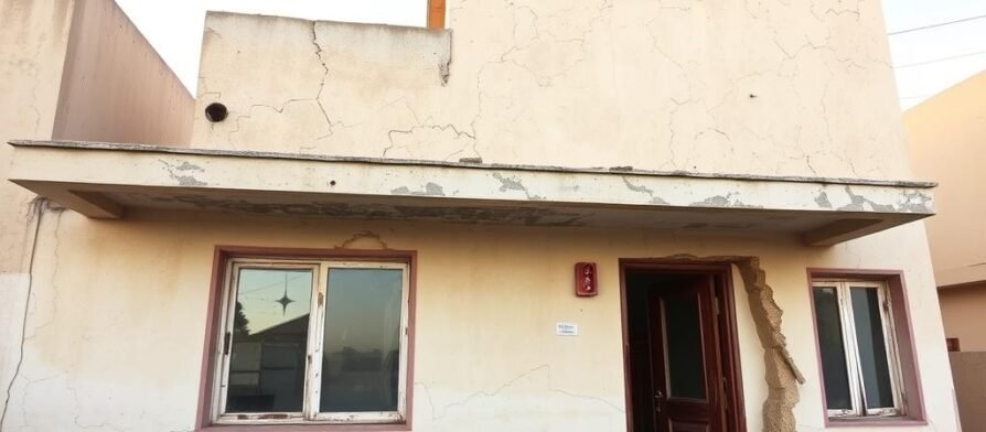 منزل في منطقة الزهراء قبل الترميم يظهر عليه علامات التلف والتقادم