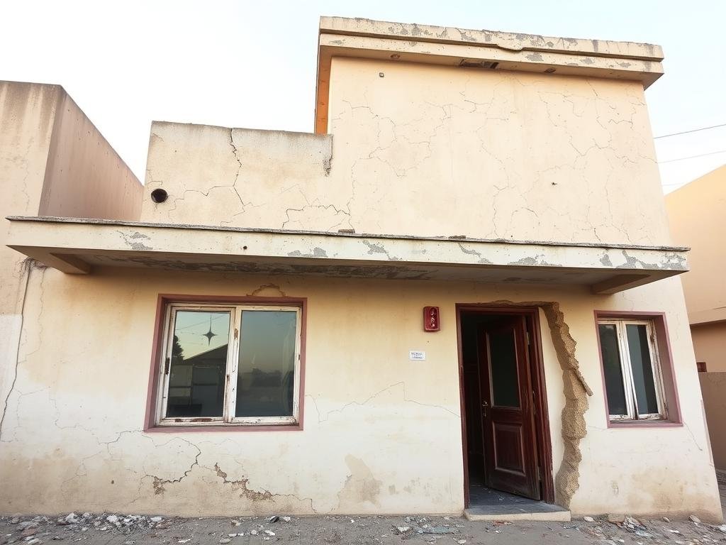 منزل في منطقة الزهراء قبل الترميم يظهر عليه علامات التلف والتقادم