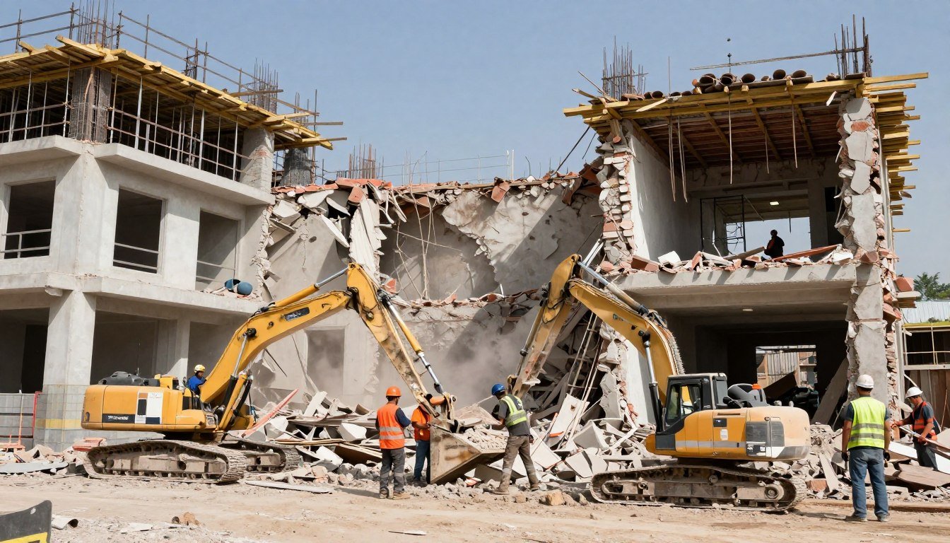 أنواع مختلفة من عمليات التكسير والهدم للمباني