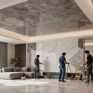 أعمال التشطيبات النهائية في مشروع سكني فاخر أعمال التشطيبات النهائية في مشروع سكني فاخر