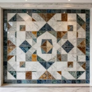 تصميم فني معقد من السيراميك والرخام في مدخل منزل