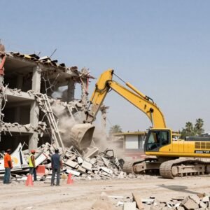 عملية هدم مبنى قديم بالكامل باستخدام معدات ثقيلة في الكويت عملية هدم مبنى قديم بالكامل باستخدام معدات ثقيلة في الكويت