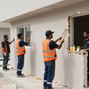 فريق صيانة محترف يعمل على إصلاح مبنى فريق صيانة محترف يعمل على إصلاح مبنى