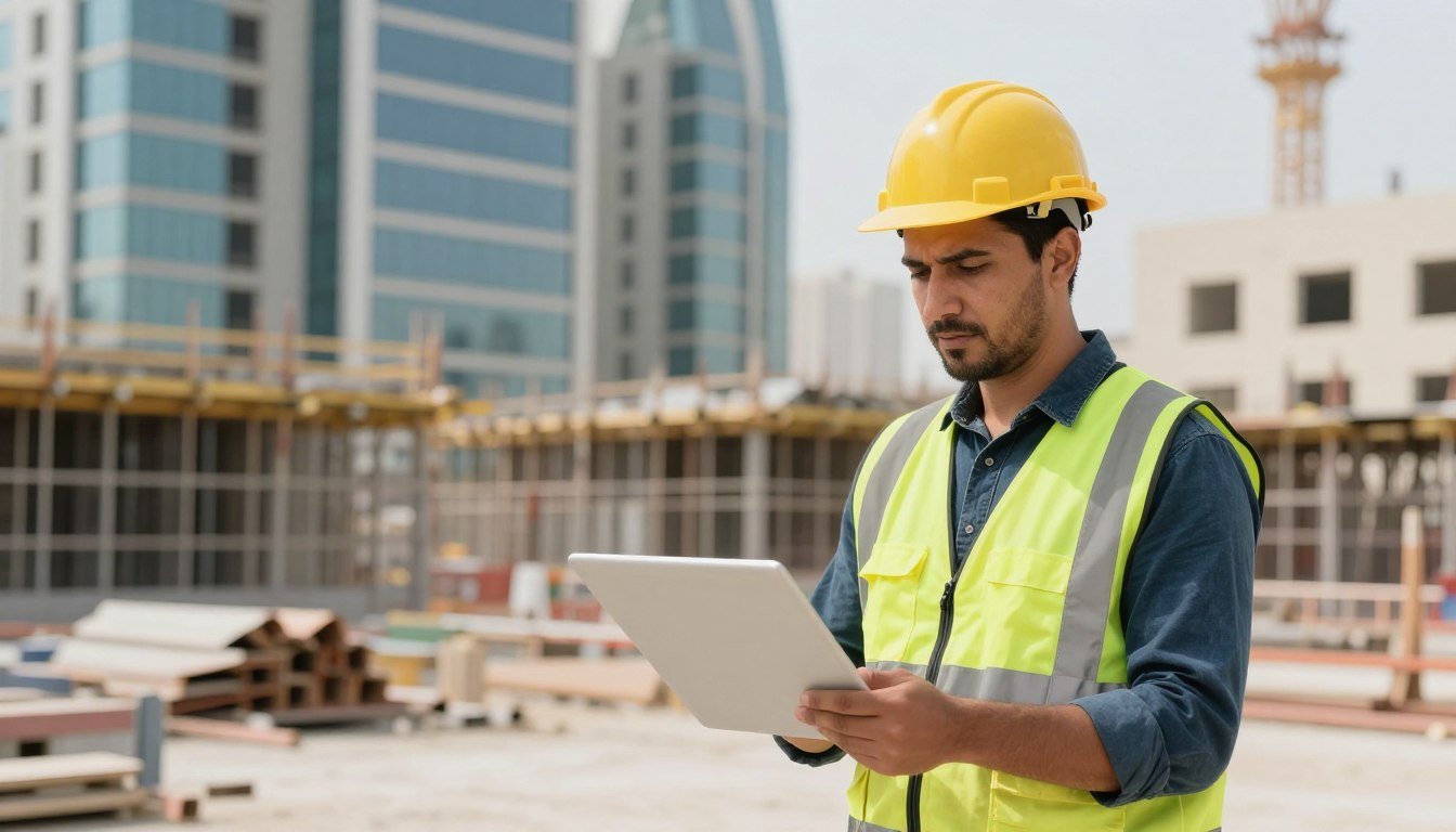 مقاول مباني مقاول صبغ يعمل على مشروع بناء في الكويت