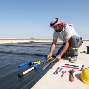 فني طربال سعودي يقوم بخطوات التركيب الاحترافي على السطح