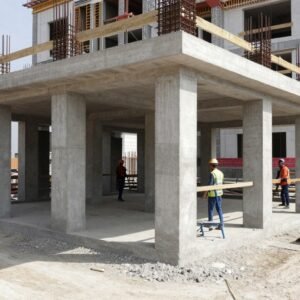 قواعد وأعمدة خرسانية في مبنى قيد الإنشاء بالكويت